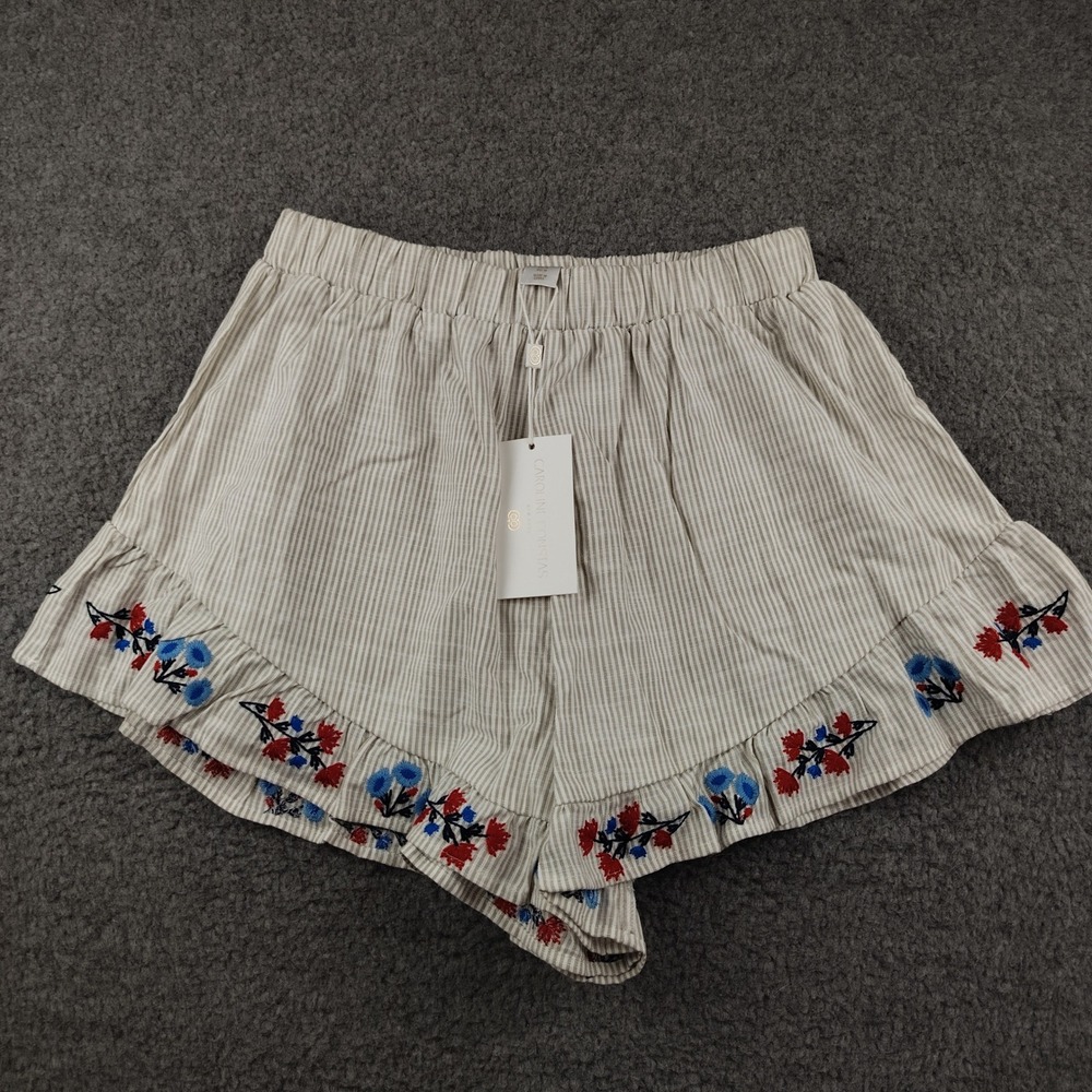 Caroline Constas Shorts Womens Medium Striped Floral Embroidered Stretch NWT
